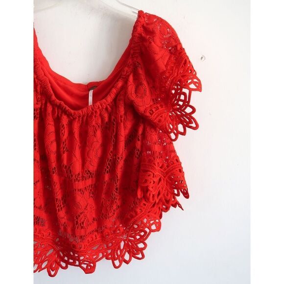Free People Red Lace Layered Top - Size Medium - Picture 2 of 7